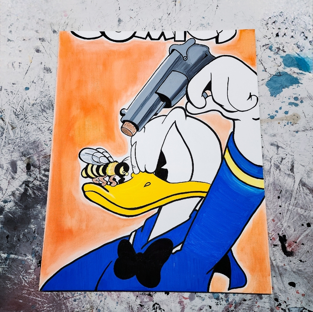 Donald duck free hand painting canvas